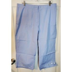 Woolrich Capri Size 16 Womans Blue 100% Cotton Embroidered Flowers